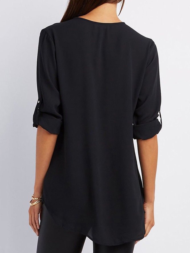 Zipper High Low Half Sleeve Casual Top blouse
